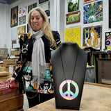 Peace & Love Necklace- Iridescent Blue Unicorn Stained Glass