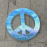 Peace & Love Necklace- Iridescent Blue Unicorn Stained Glass